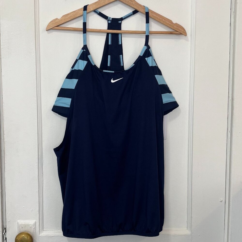 Nike Women's Navy and Light Blue Strappy One-Piece Swim Suit